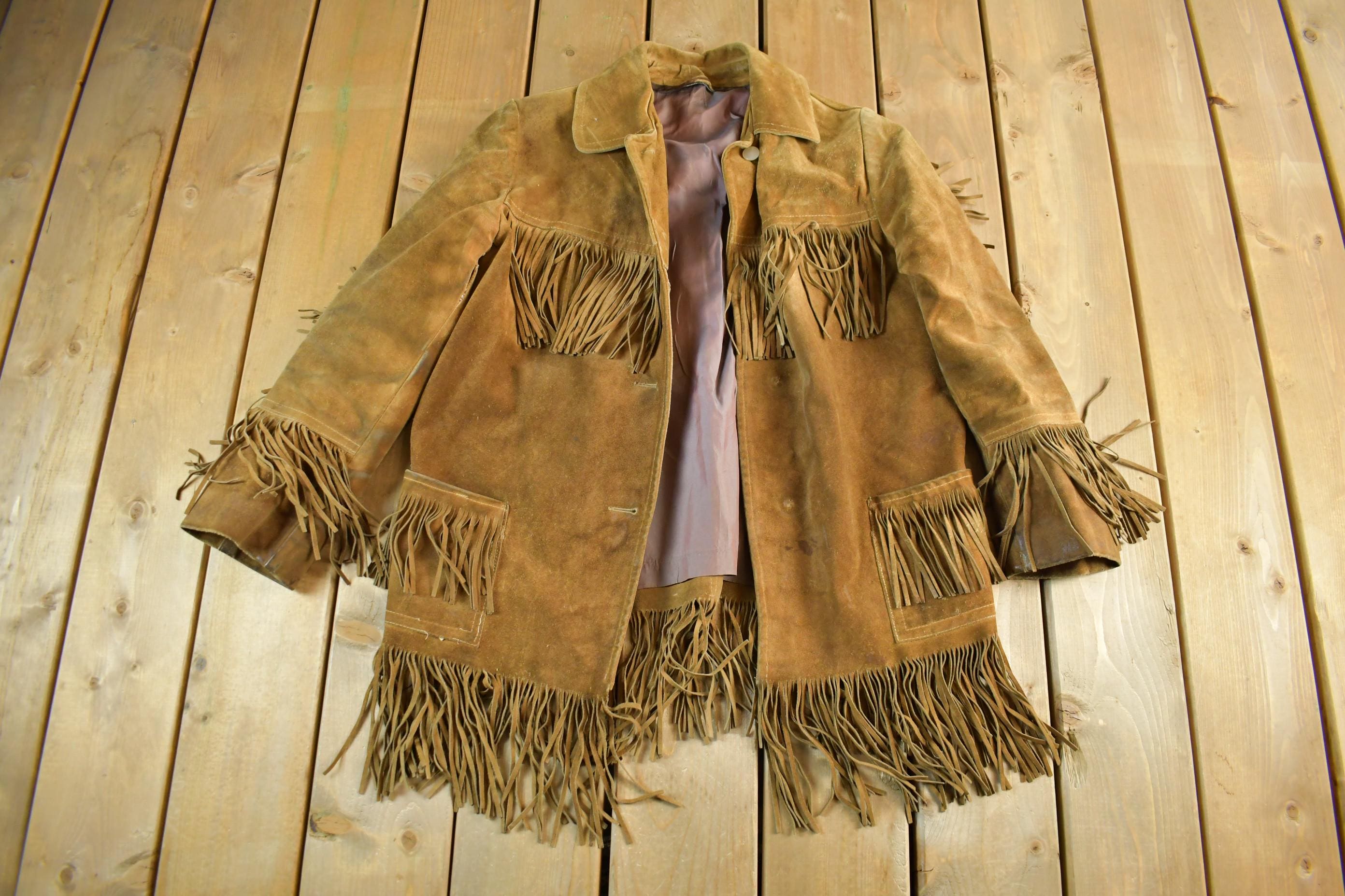 Vintage 1980s Genuine Leather Western Fringe Jacket Adult Medium