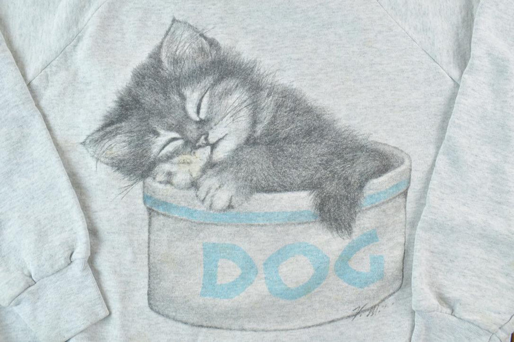 Vintage 1990s Cute Sleeping Kitten Crew Neck Sweater