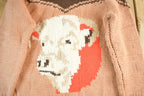 Vintage 1960s Cowichan Hand Knit Shawl Collar Zip Up Sweater Women's Medium