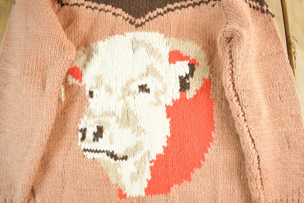 Vintage 1960s Cowichan Hand Knit Shawl Collar Zip Up Sweater Women's Medium