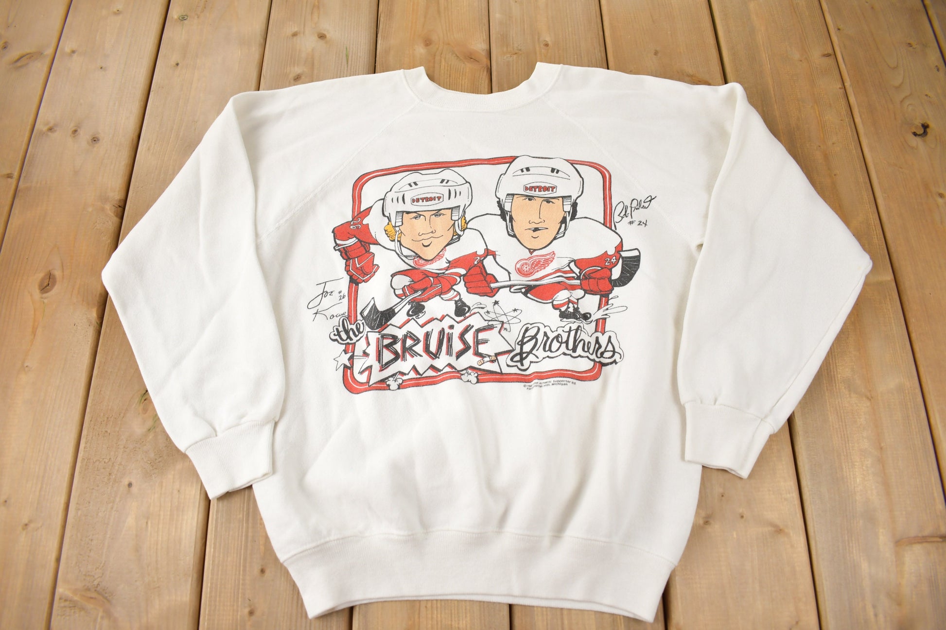 Vintage 1987 Detroit Red WIngs Bruise Brothers NHL Hockey Crewneck Sweatshirt Made In USA