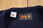 Vintage 1990s Blank Navy Blue Knitted Cardigan Sweater /