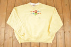 Vintage 1990s Top Stitch Embroidered Floral Double Collar Crewneck Sweatshirt Women's XL