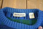 Vintage 1990s Simona Abstract Pattern Knit Crewneck Sweater Made In Italy
