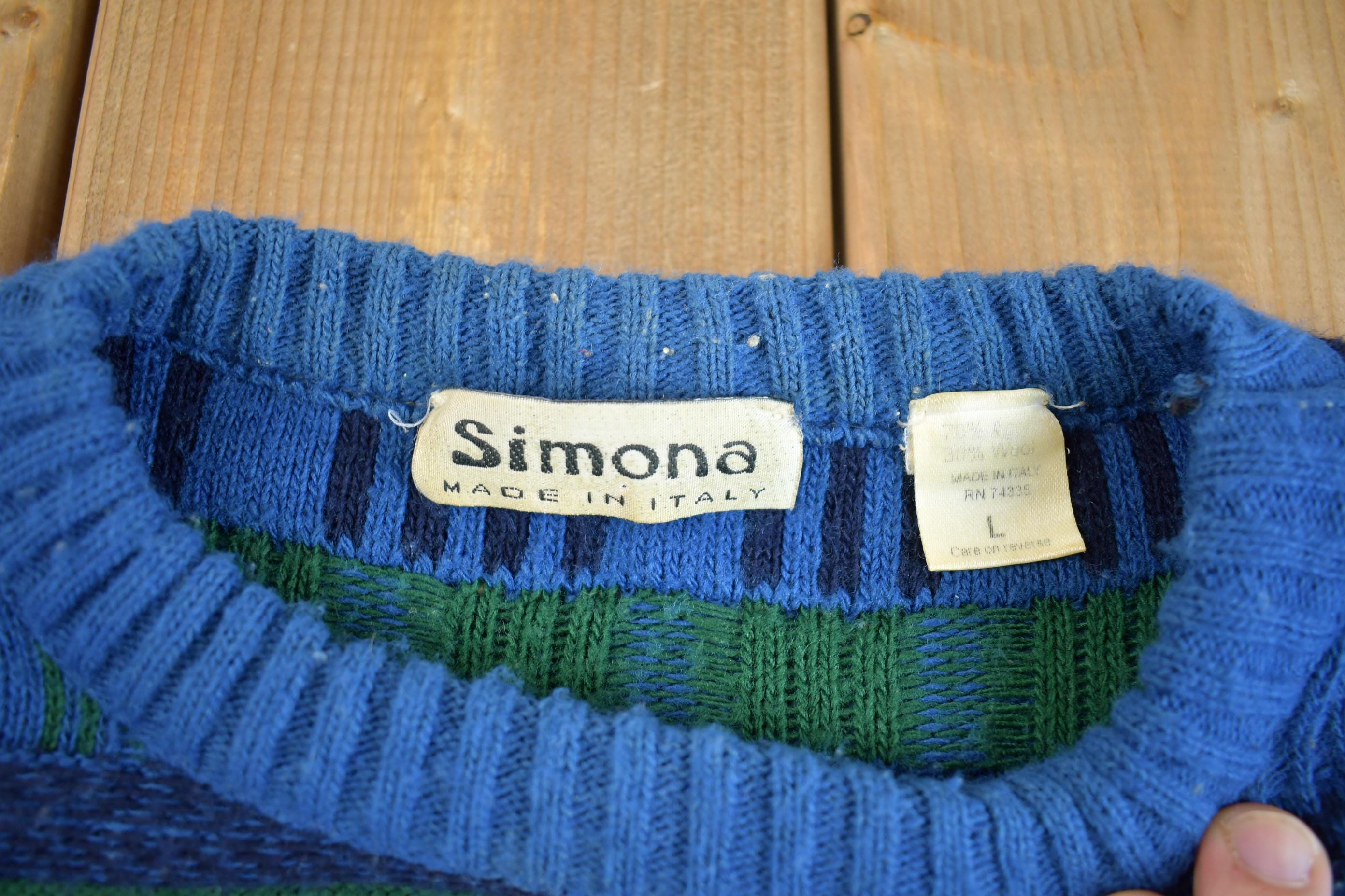 Vintage 1990s Simona Abstract Pattern Knit Crewneck Sweater Made In Italy