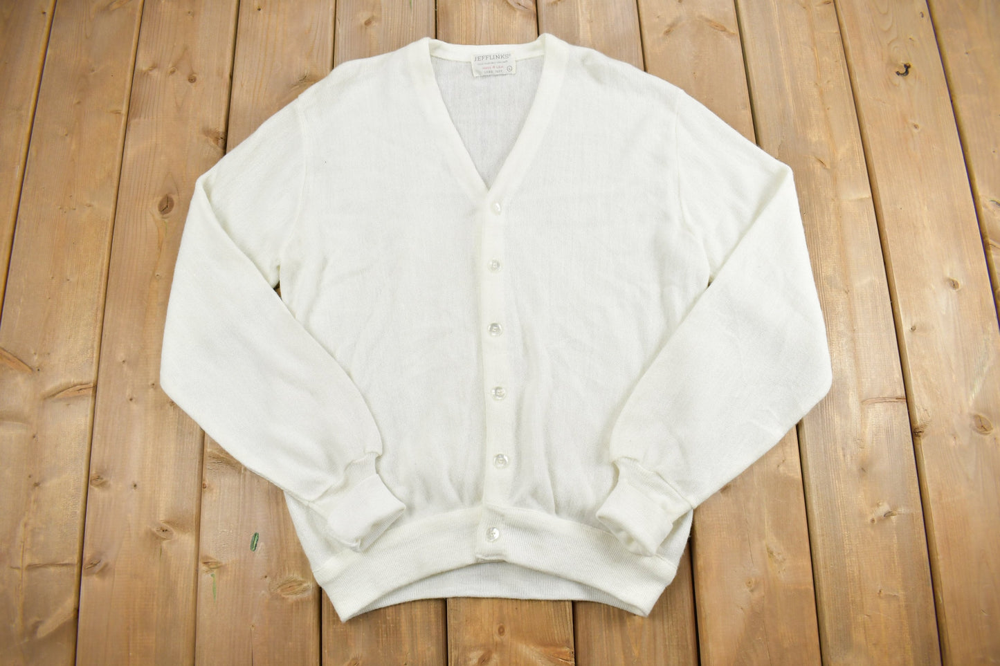 Vintage 1980s JeffLinks Knit Cardigan Sweater / Vintage Cardigan / Button Up / Blank Knit Cardigan / Made In USA / Lord Jeff Knit / White