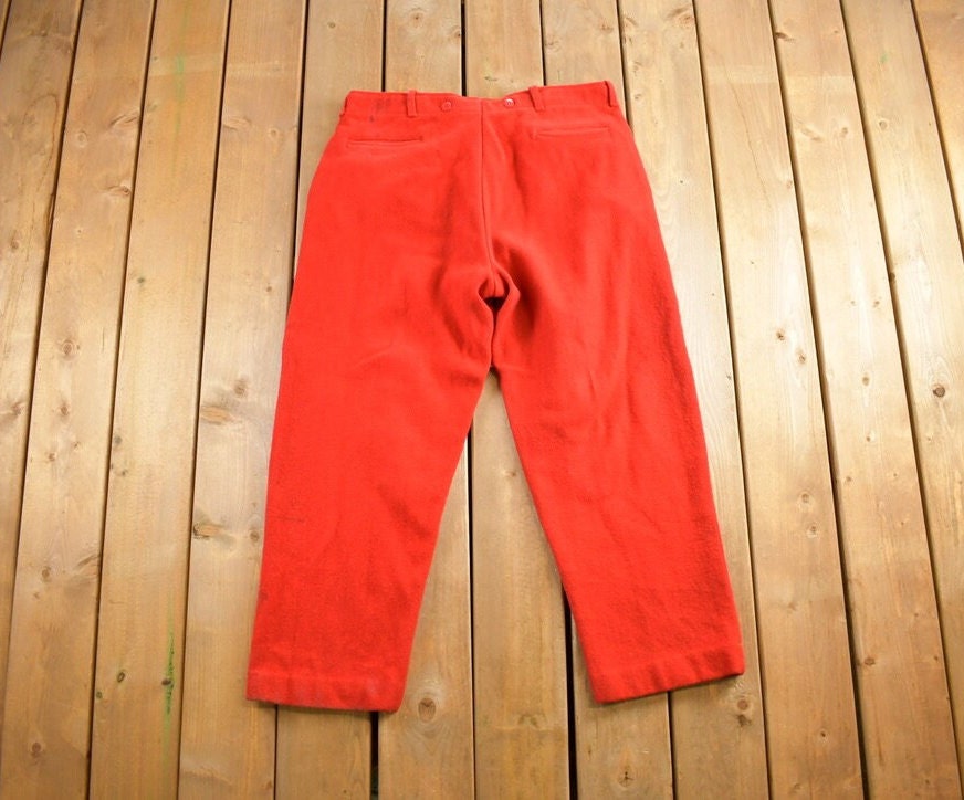 Vintage 1970s Red 100% Wool Trousers Size 38x27