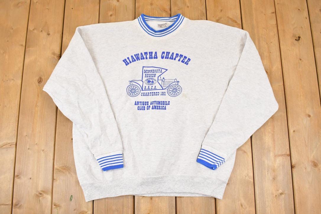 Vintage 1990s Hiawatha Chapter Minnesota Antique Auto Graphic Print Crewneck Sweatshirt Men's L
