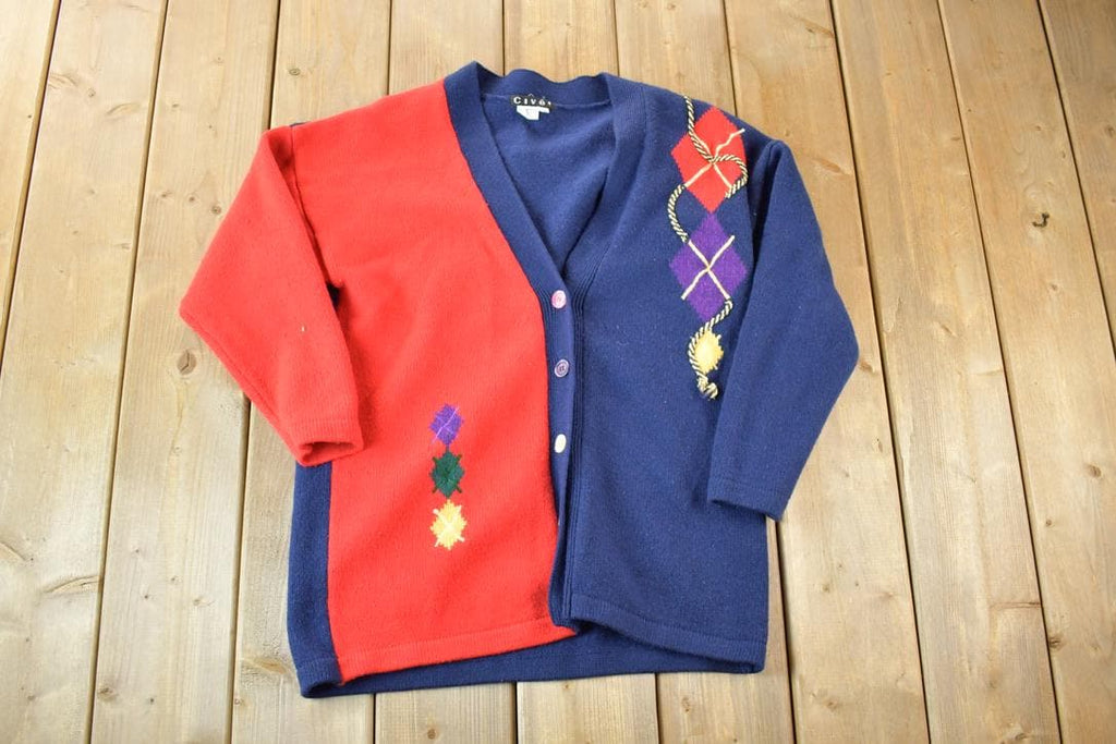 Vintage 1990s Cive Knit Abstract Pattern Cardigan Sweater