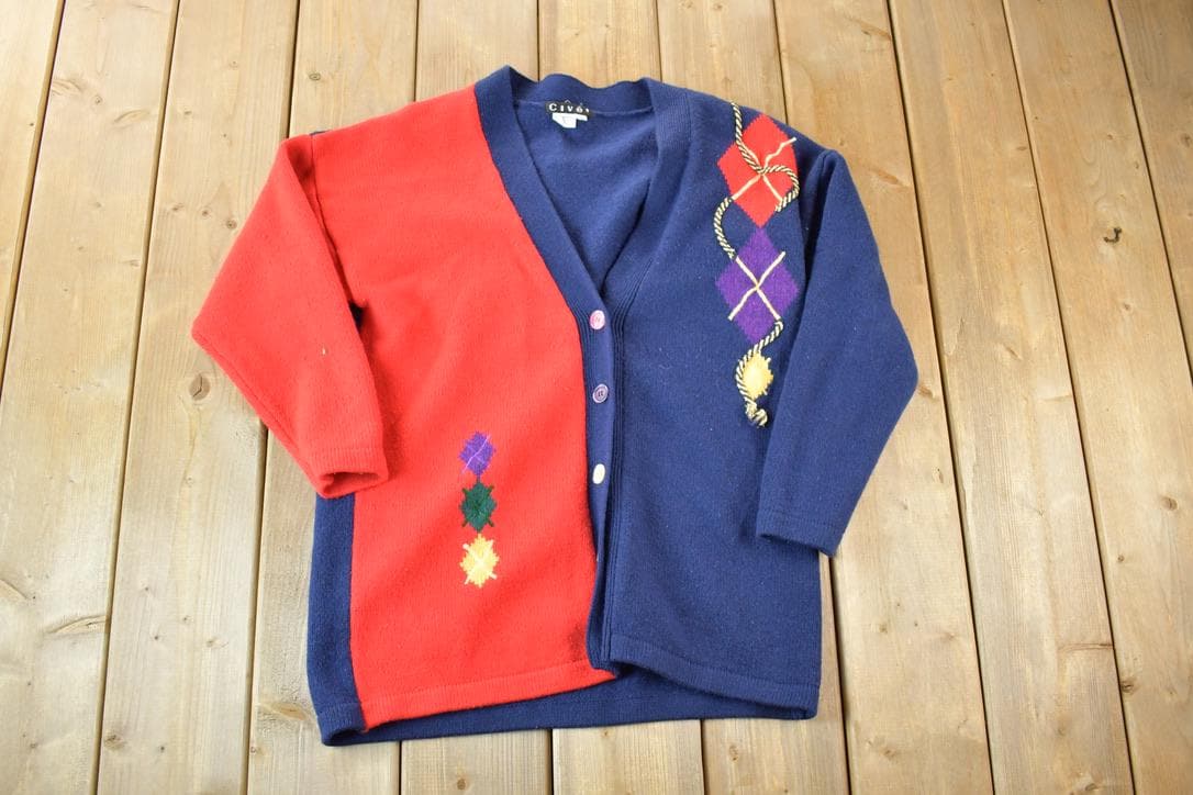 Vintage 1990s Cive Knit Abstract Pattern Cardigan Sweater