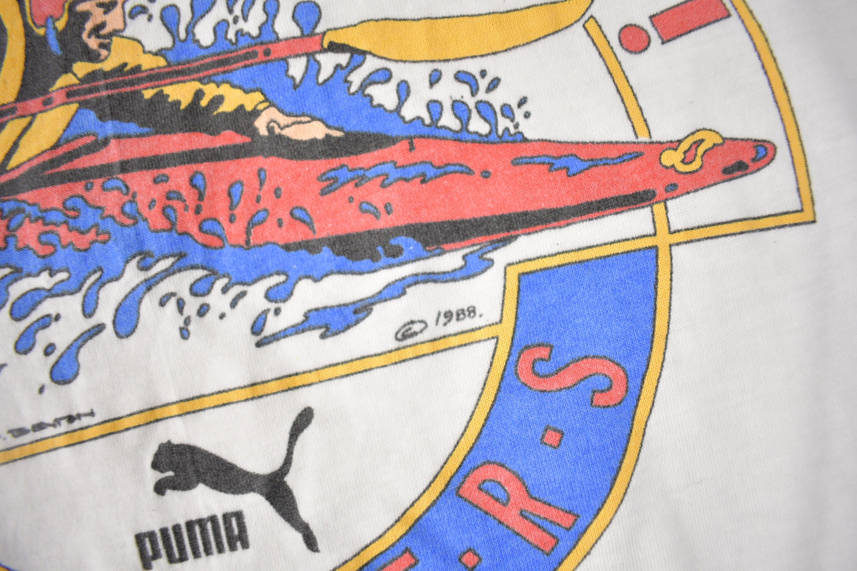 Vintage 1988 Livin' On The Edge Kayakers Single Stitch Puma Graphic T Shirt Made In Canada