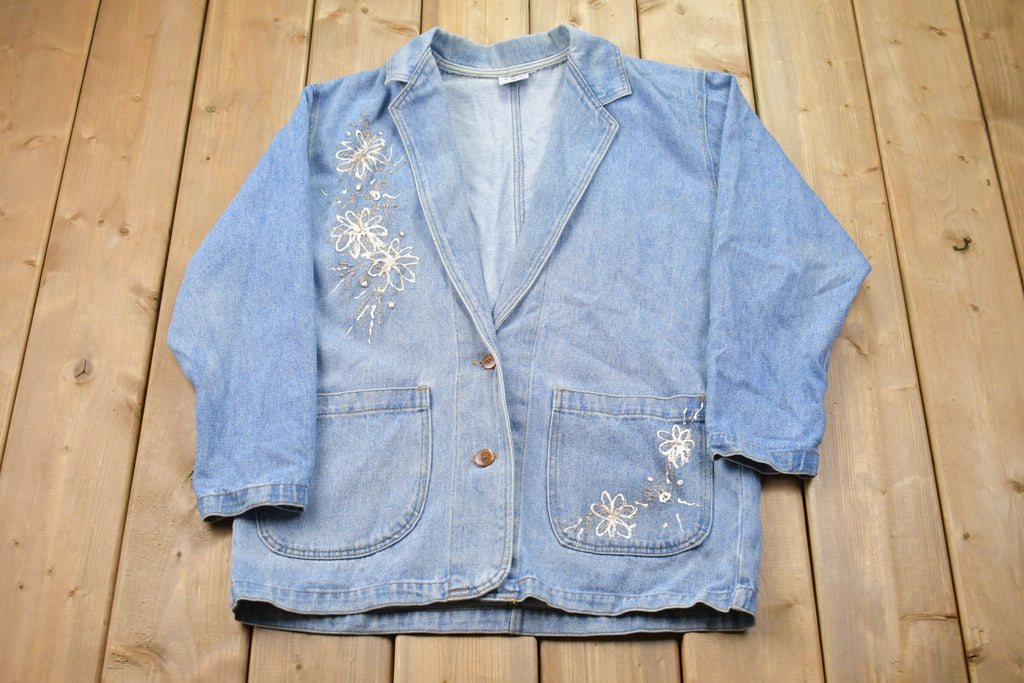 Vintage 1990s CMC Floral Embroidered Denim Blazer