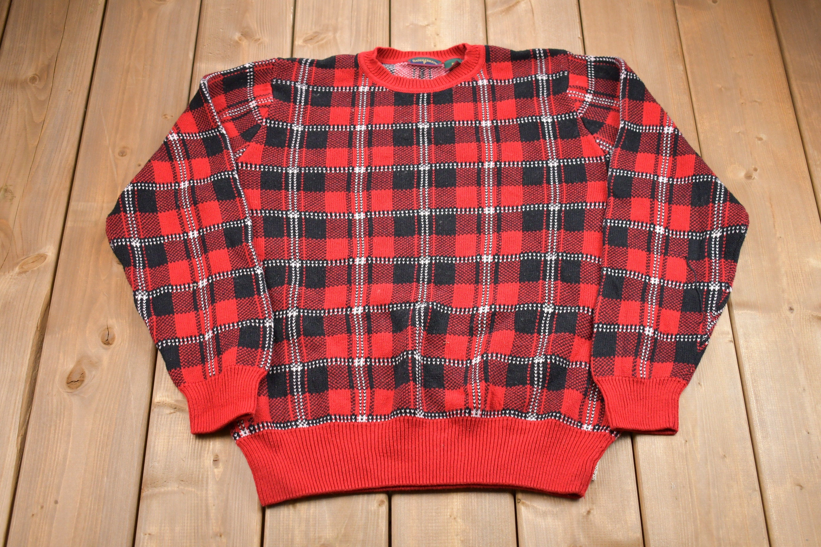 Vintage 1990s Saddlebred Plaid Knitted Sweater