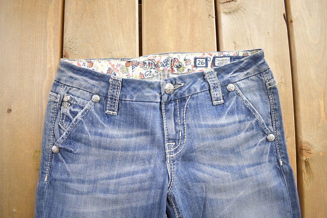 Vintage Y2K Miss Me Bedazzled Wide Leg Low Rise Jeans Size 26x33