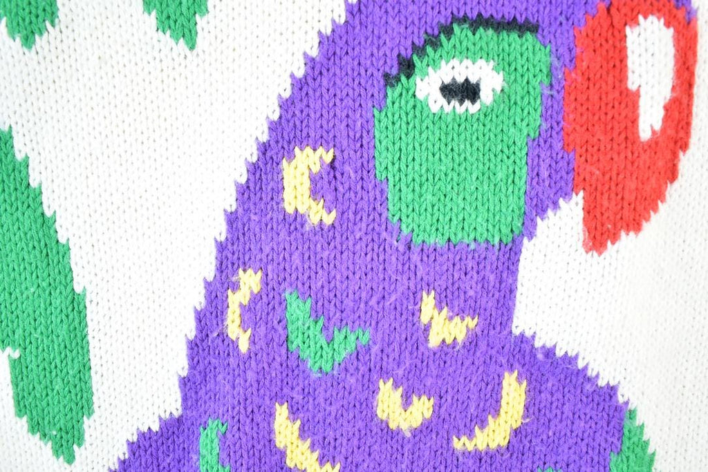 Vintage 1990s Country Suburbans Parrot AOP Knit Abstract Pattern Crewneck Sweater Womens XS