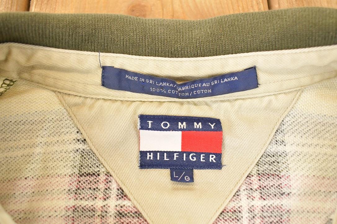 Vintage 1990s Tommy Hilfiger Plaid Quarter Button Shirt Men's L  Preppy Button Up  90's Dress Shirt