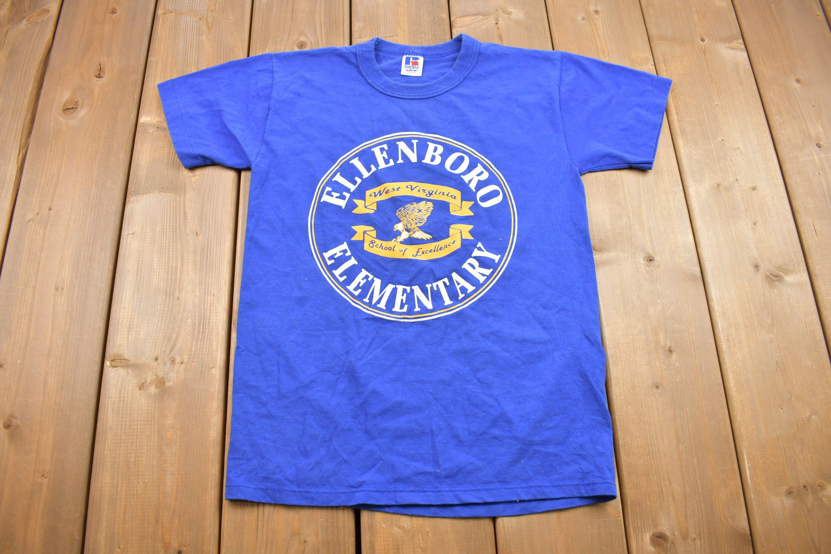 Vintage 1980s Russell Athletic Ellenboro Elementary Graphic T Shirt