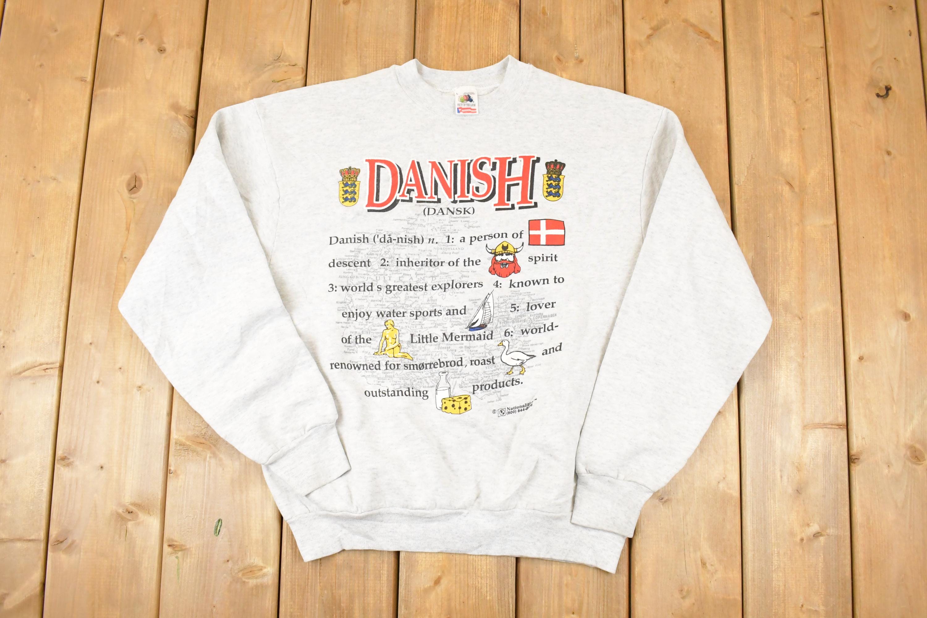 Vintage 1990s Danish Graphic Print Crewneck Sweatshirt Men's M