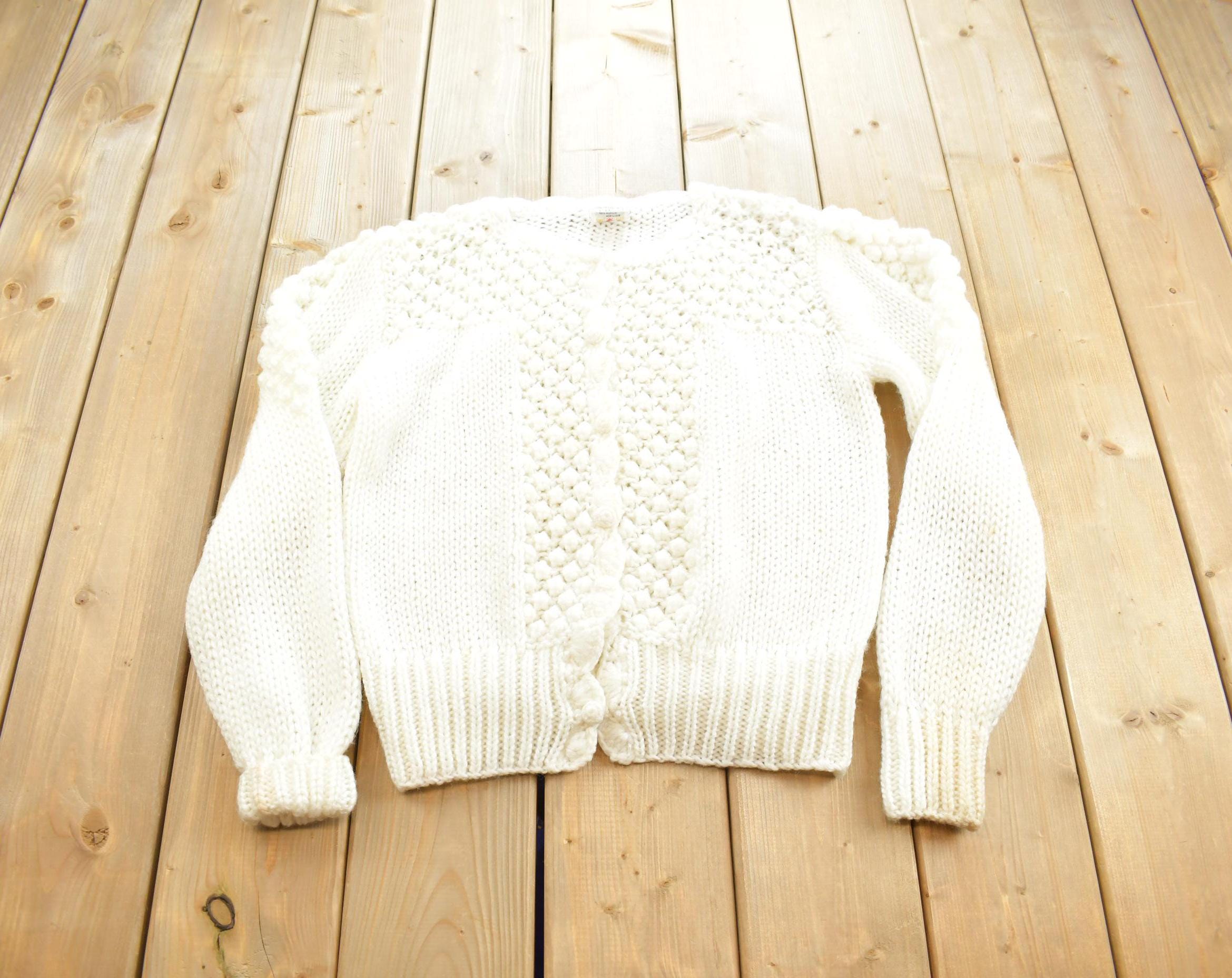 Vintage 1990s JS Fashion Wool Knit White Cardigan Sweater