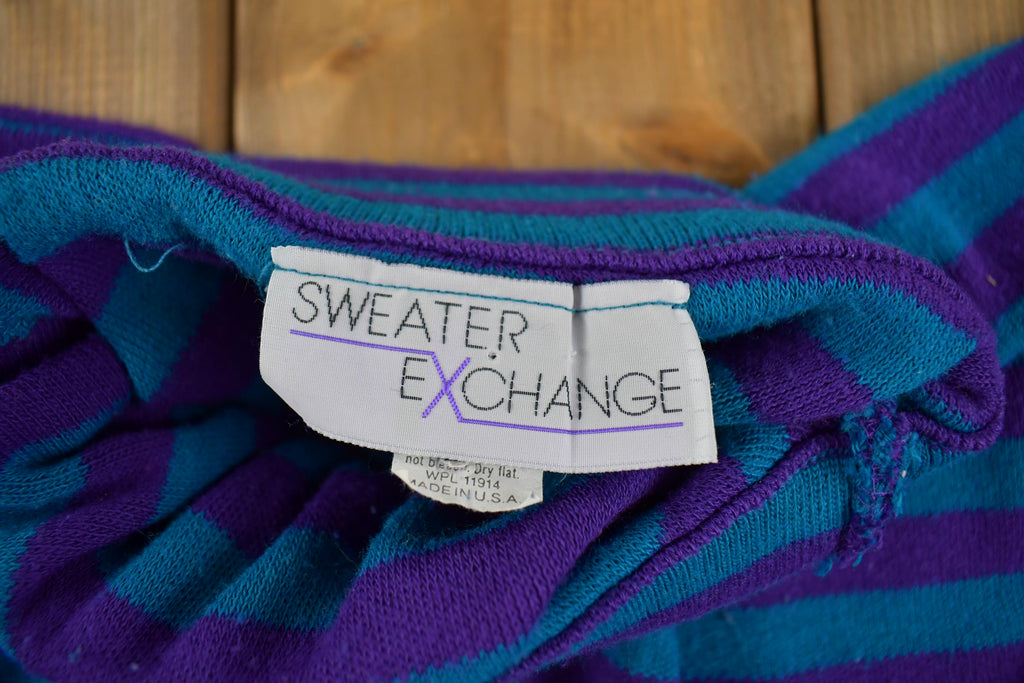 Vintage 1980s Sweater Exchange Striped Knit Turtleneck Sweater Made in USA
