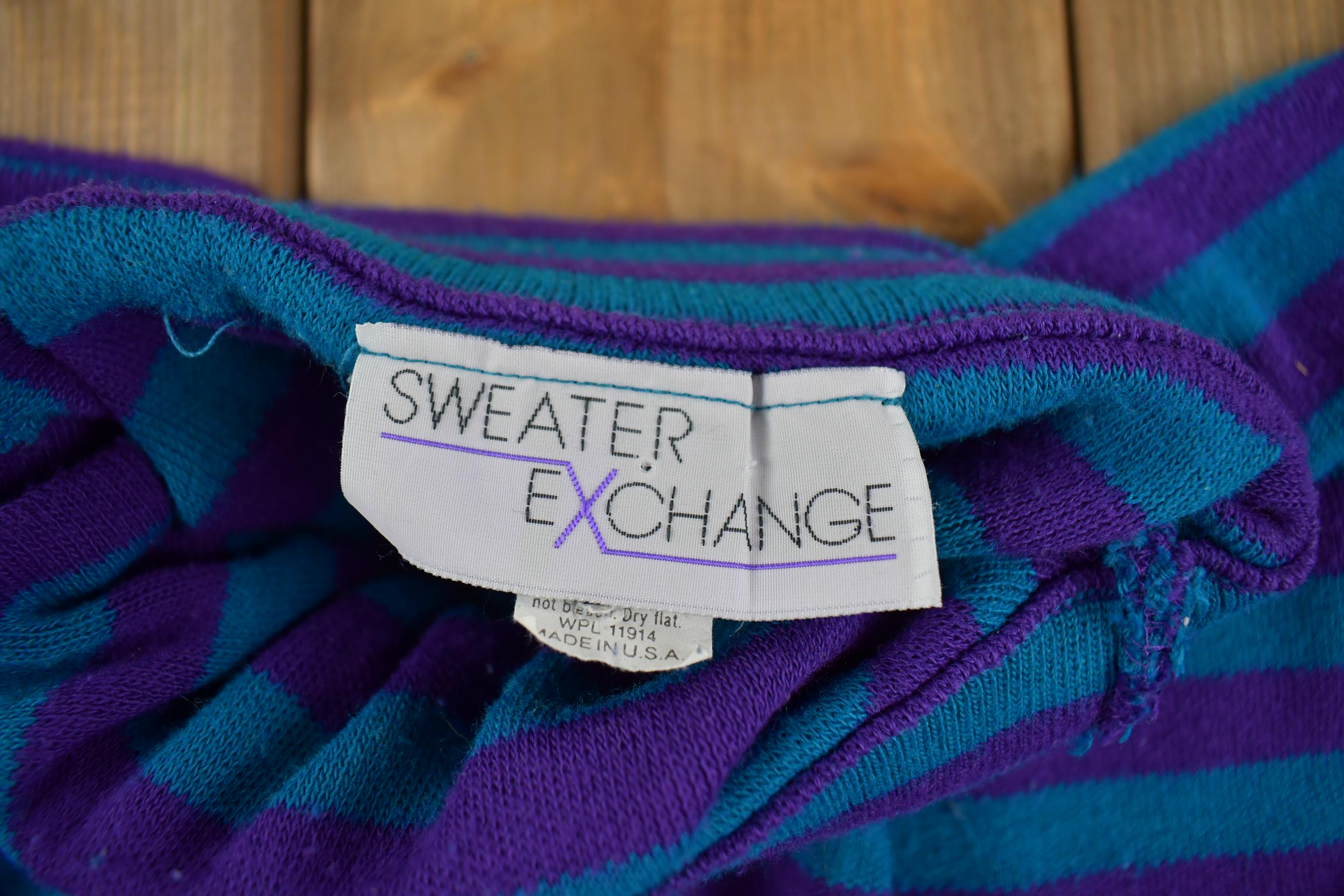 Vintage 1980s Sweater Exchange Striped Knit Turtleneck Sweater Made in USA