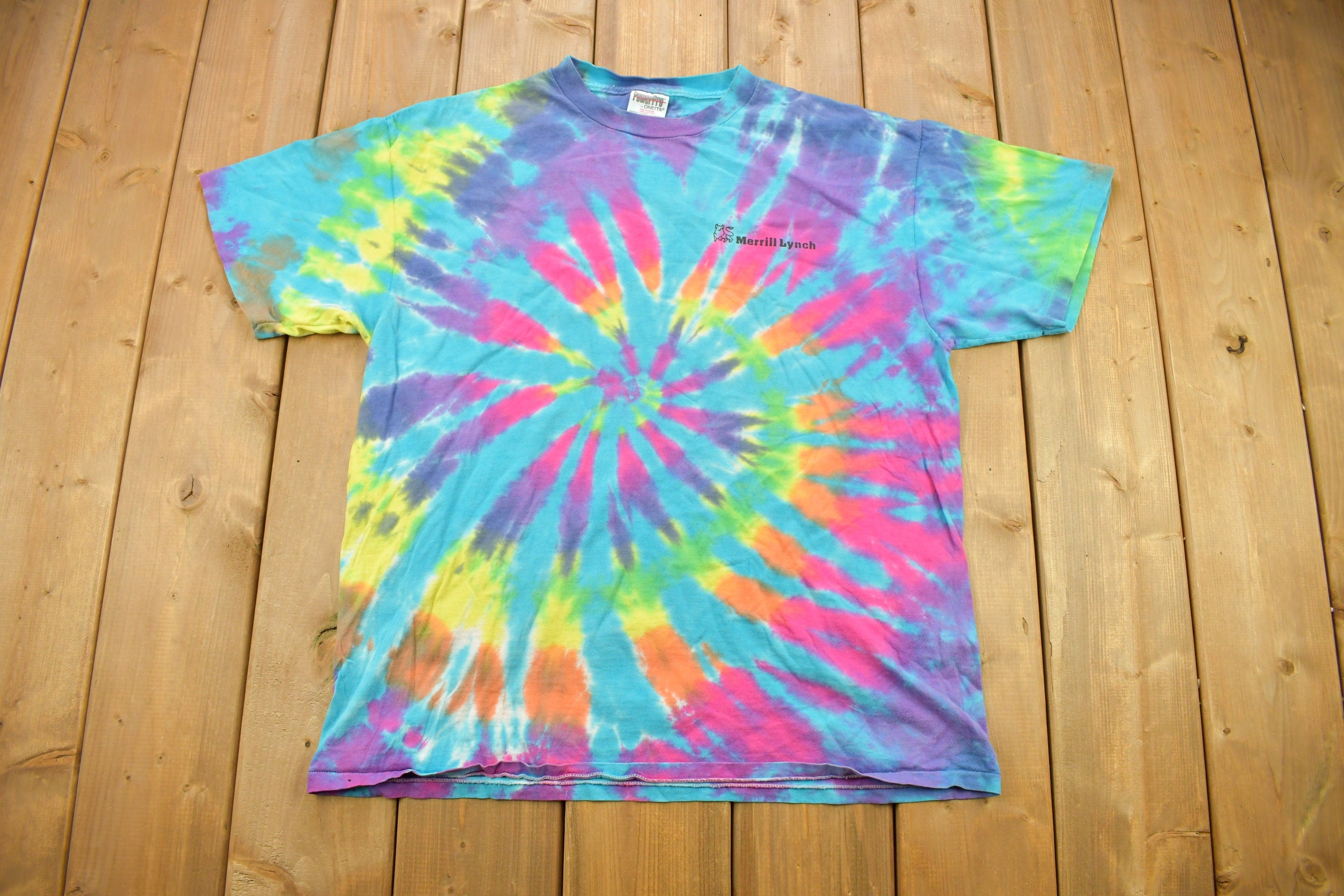 Vintage 1990s Merrill Lynch Investment Management Graphic Tie Dye T Shirt