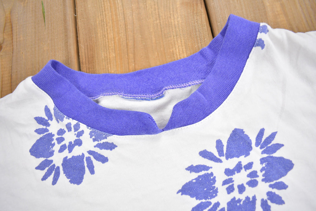 Vintage 1990s Floral Theme All Over Print Graphic T Shirt