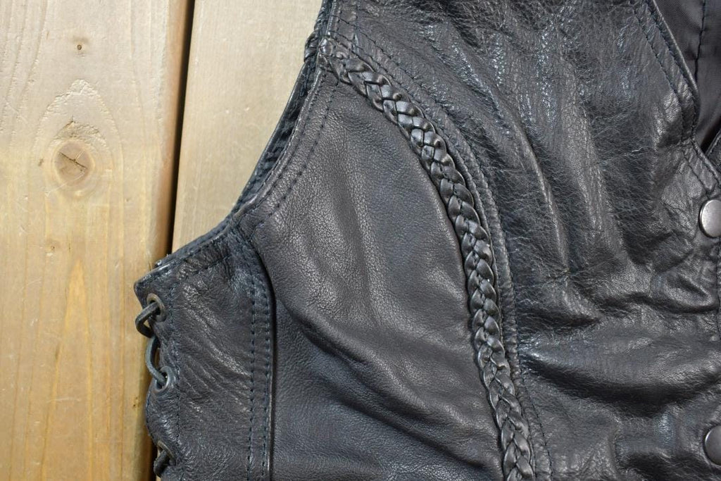 Vintage 1990s Leather Motorcycle Vest Made In USA