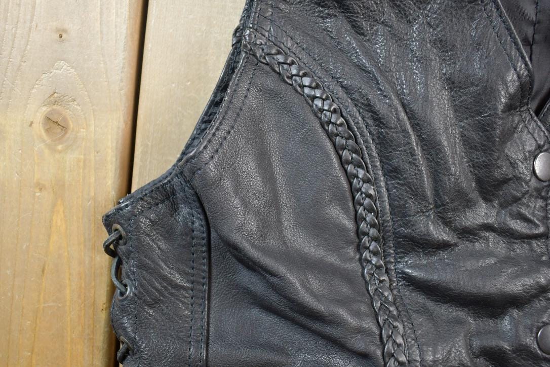 Vintage 1990s Leather Motorcycle Vest Made In USA