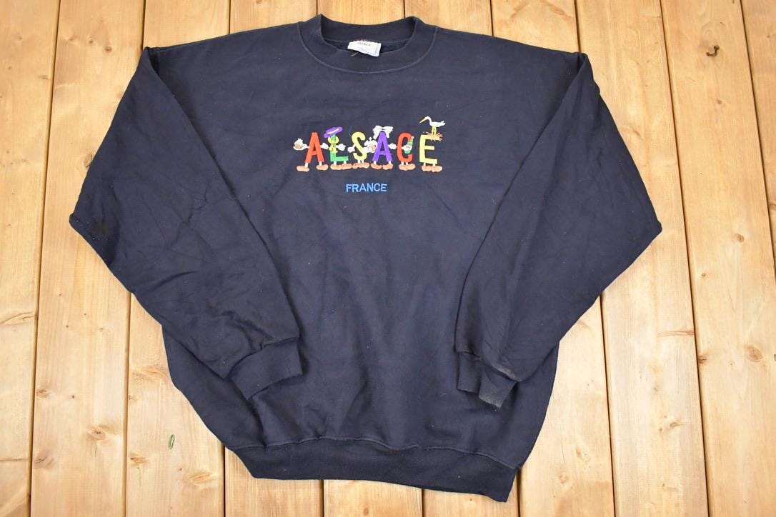 Vintage 1990s Alsace France Embroidered Cartoon Crewneck Sweatshirt Mens XL