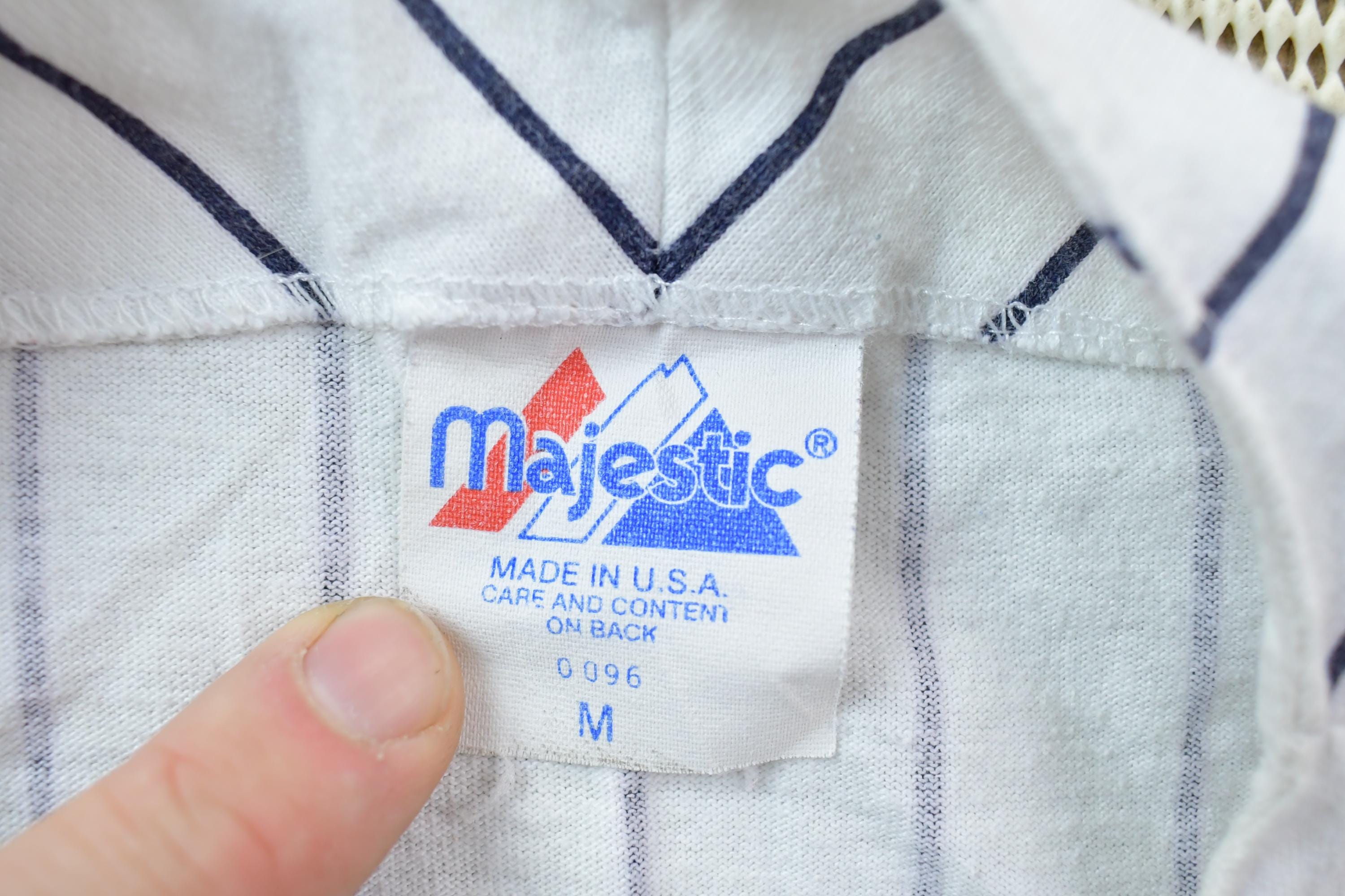 Vintage 1990s New york Yankees Pinstripe Majestic Button Up Shirt MLB Graphic T-Shirt
