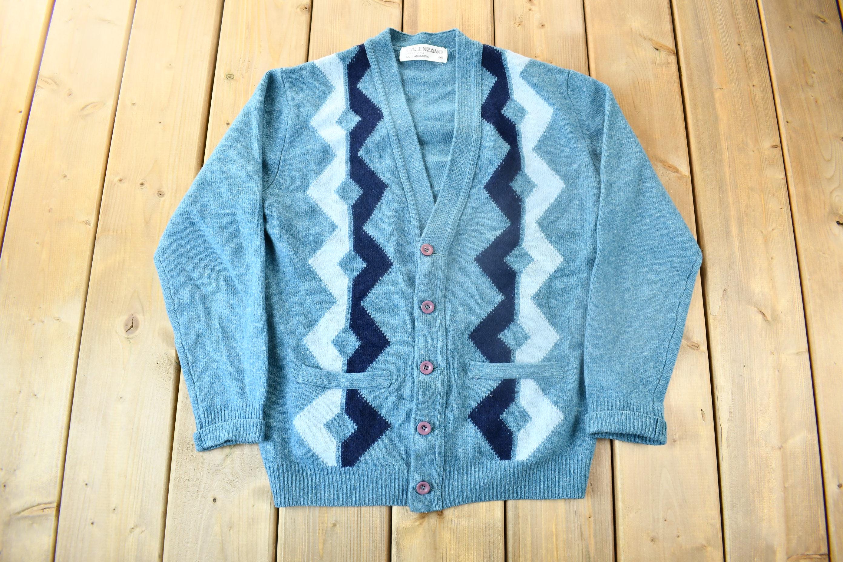 Vintage 1980s Calenzo Lambs Wool Knit Cardigan Sweater