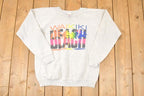 Vintage 1990s Waikiki Beach Hawaii Neon Graphic Print Crewneck Sweatshirt Women's L