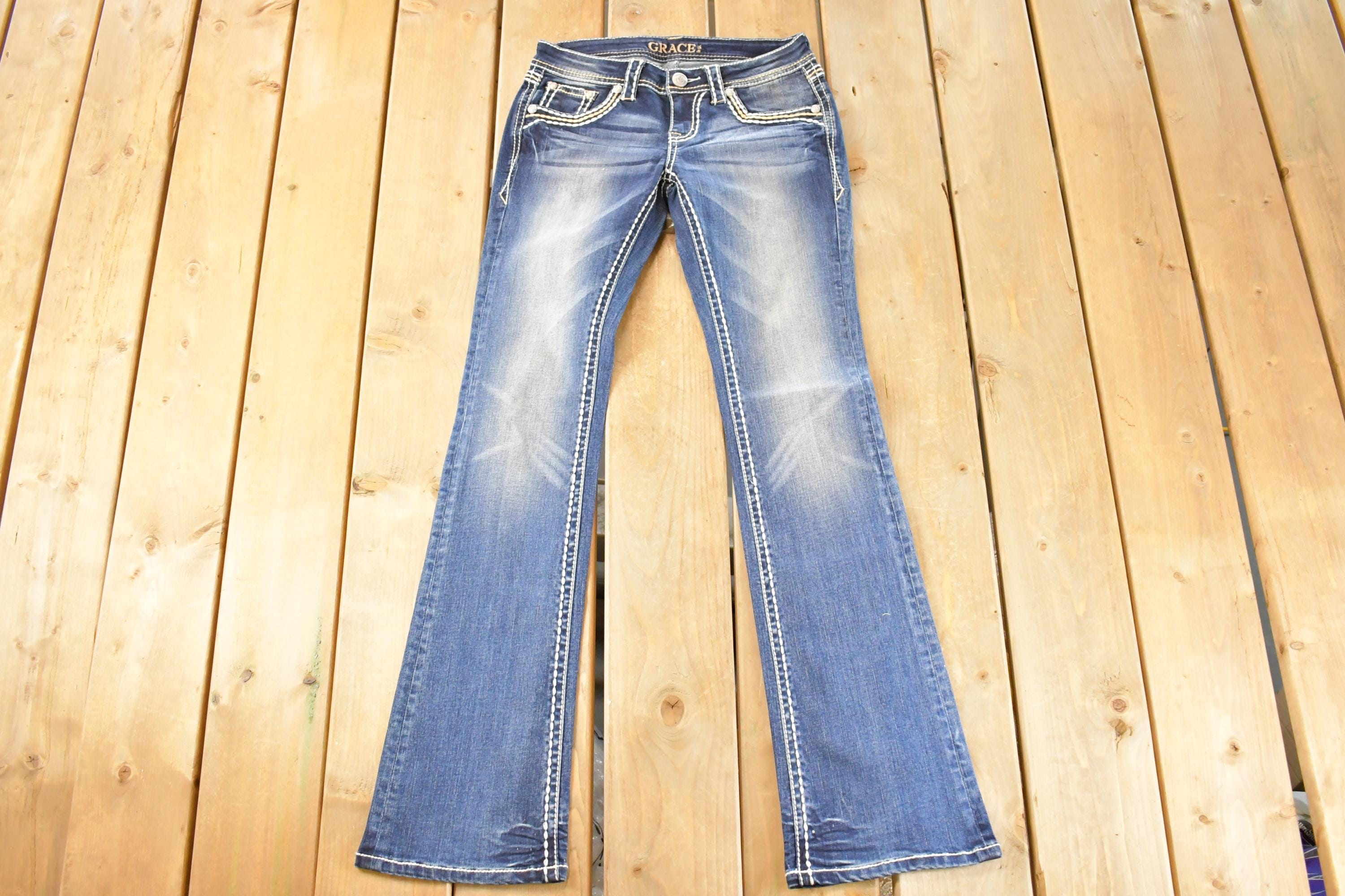 Vintage Deadstock Y2K Grace In LA Bedazzled Bootcut Low Rise Jeans Women's Size 26 x 32