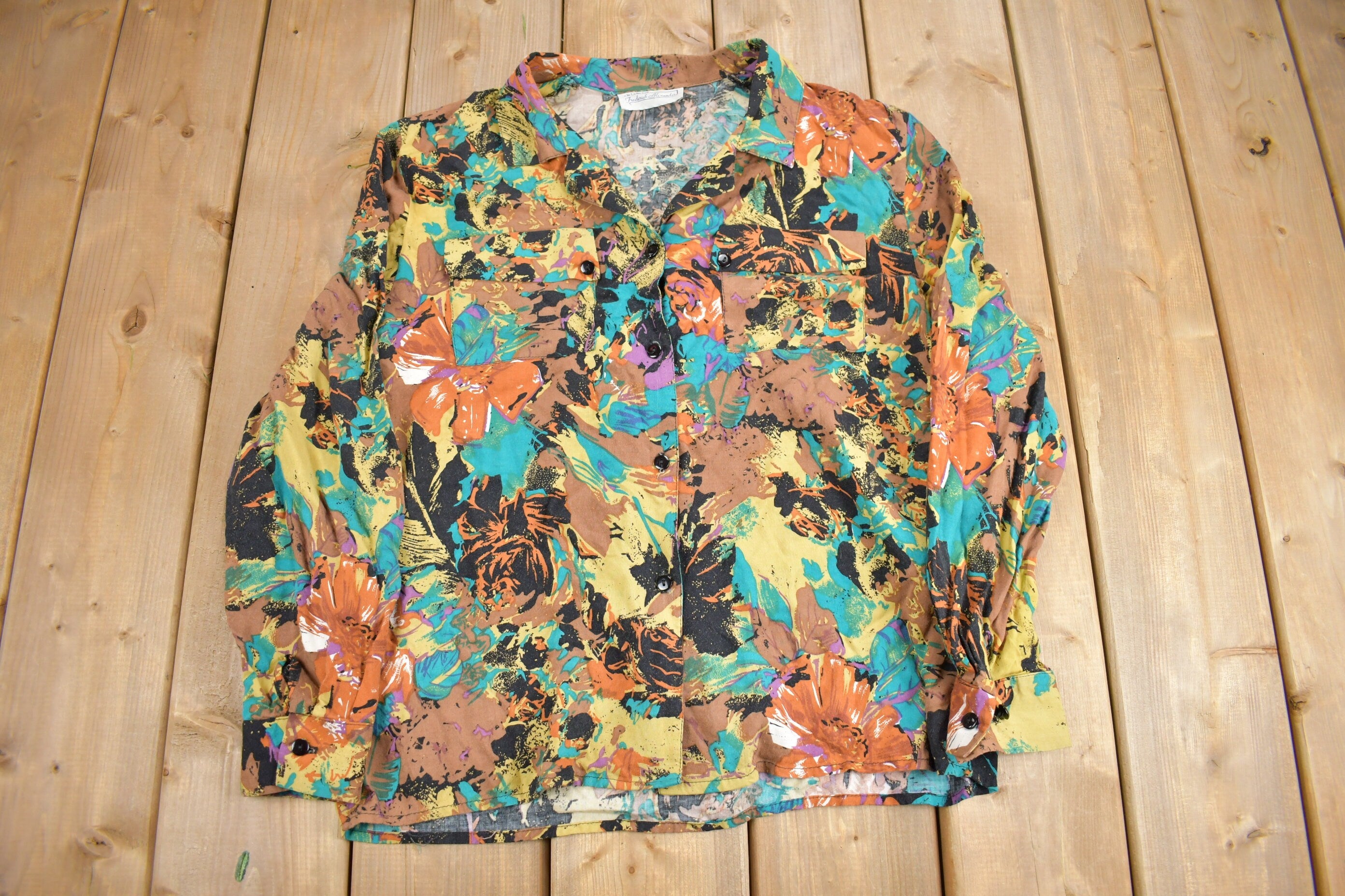 Vintage 1970s Frederick Alexandra Abstract Theme Button Up Shirt