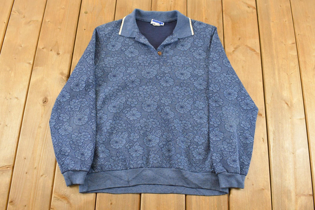 Vintage 1990s Cape Cod Floral Collared Sweatshirt Sun Faded Men's Medium