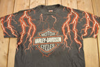Vintage 1990s Pierce Harley Davidson De Kalb Illinois Lightning Graphic T-Shirt