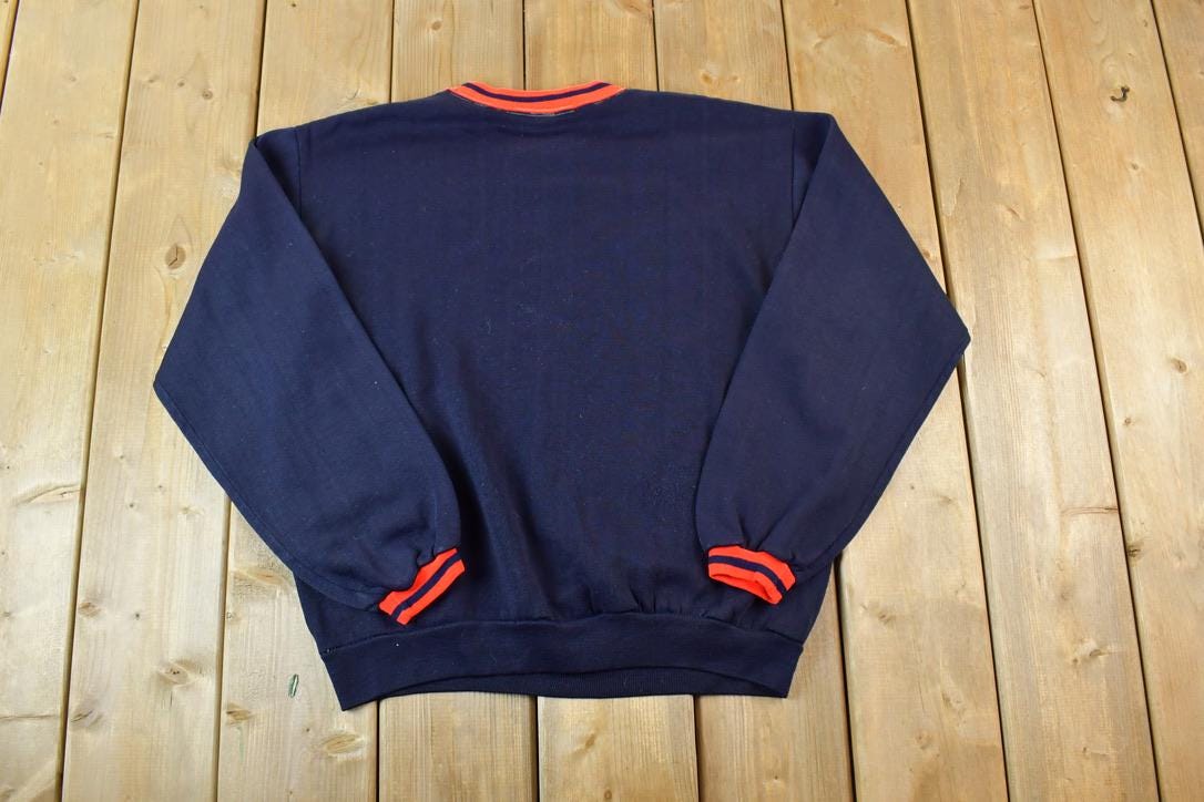 Vintage 1980s Blank Striped Collar Crewneck Sweatshirt