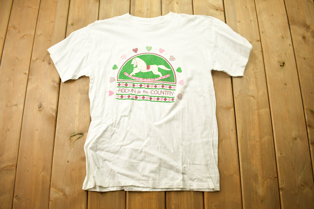 Vintage 1990s Rockin In The Country Graphic T Shirt Rocking Horse