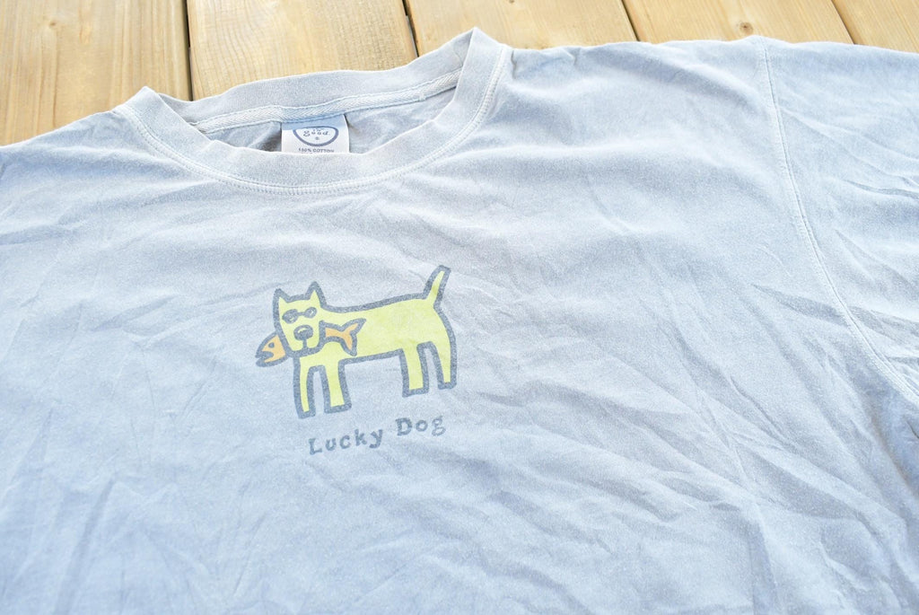 Vintage 1990s Life Is Good Lucky Dog T-Shirt Men's 2XL / 90s Streetwear / Basics / Essentials / Animal Tee