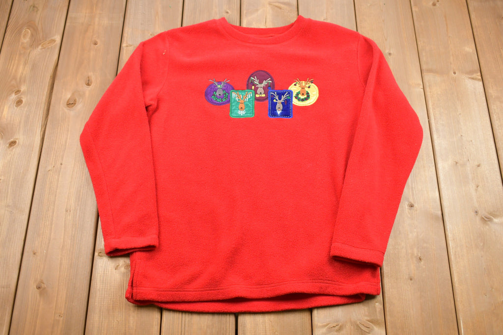 Vintage 1990s Christmas Reindeer Embroidered Crewneck Sweater , 90s Holiday Crewneck ,Winter Wear , Festive Graphic Print