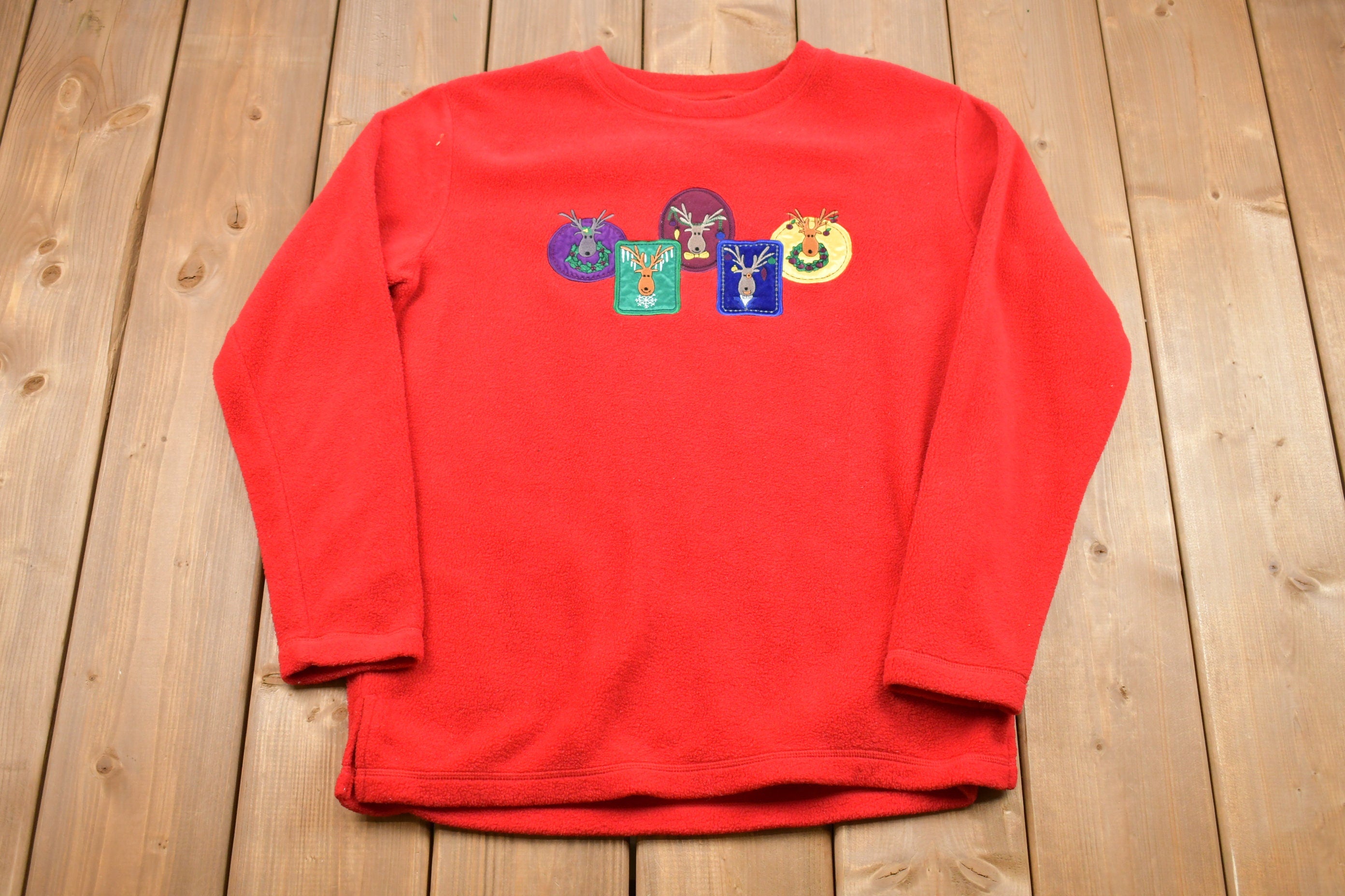 Vintage 1990s Christmas Reindeer Embroidered Crewneck Sweater , 90s Holiday Crewneck ,Winter Wear , Festive Graphic Print