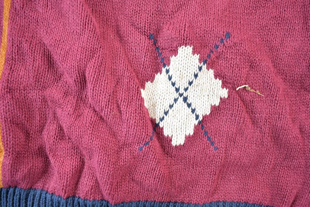 Vintage 1990s Argyle Knit Abstract Pattern V Neck Sweater