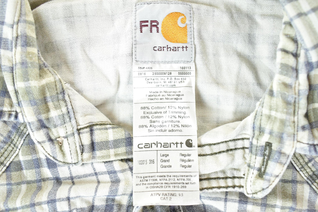 Vintage Y2K Carhartt FR Western Style Plaid Cat 2 Button Up Shirt Men's Large