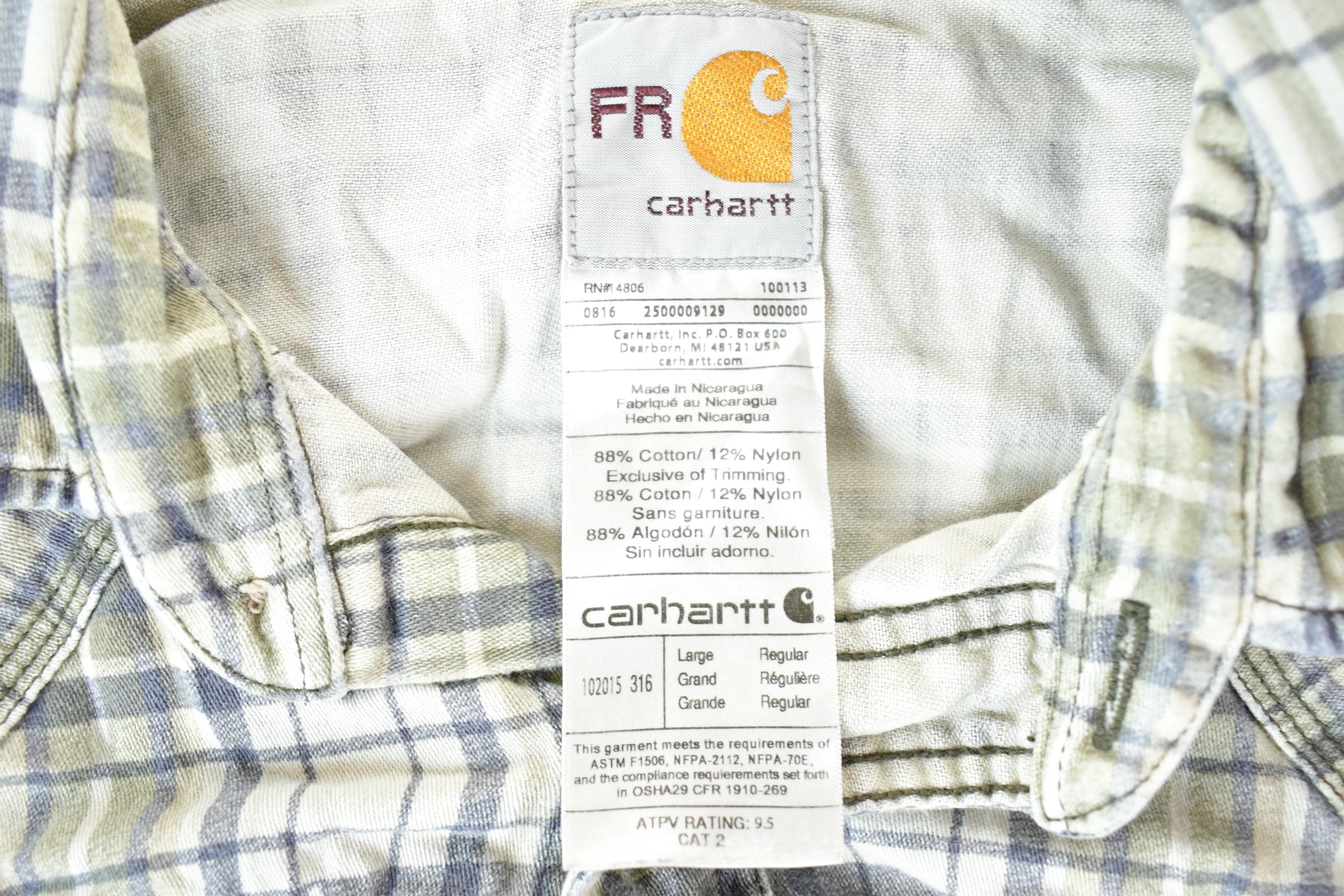 Vintage Y2K Carhartt FR Western Style Plaid Cat 2 Button Up Shirt Men's Large