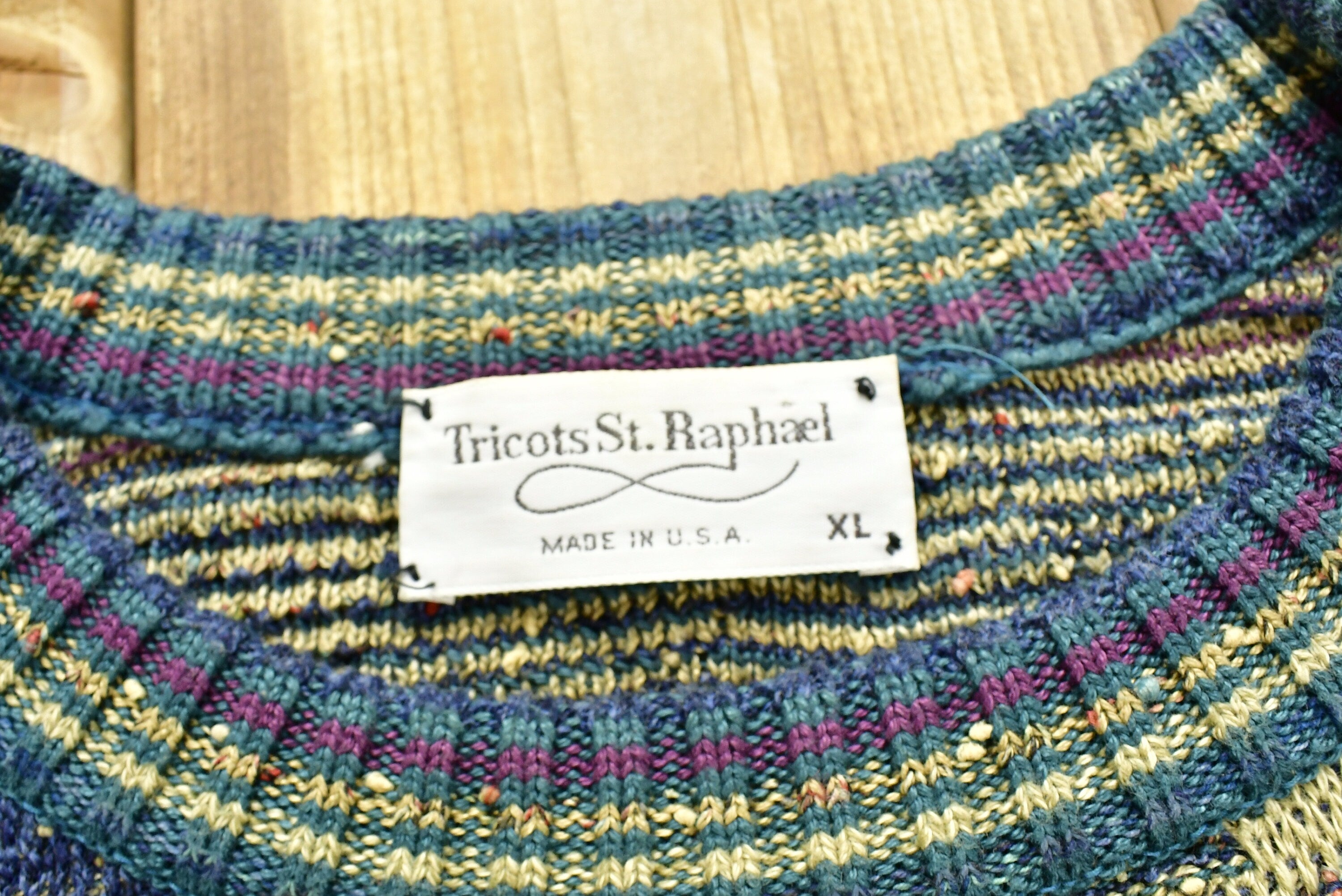 Vintage 1990s Tricots St. Raphael's Color Block Knitted Sweater  Vintage 90s Crewneck  All Over Pattern  Outdoor  Made In USA