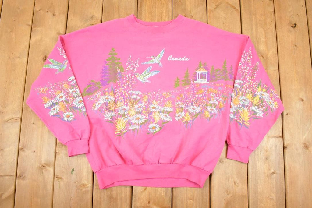 Vintage 1990s Canadian Hummingbirds AOP Graphic Print Crewneck Sweatshirt Womens XL