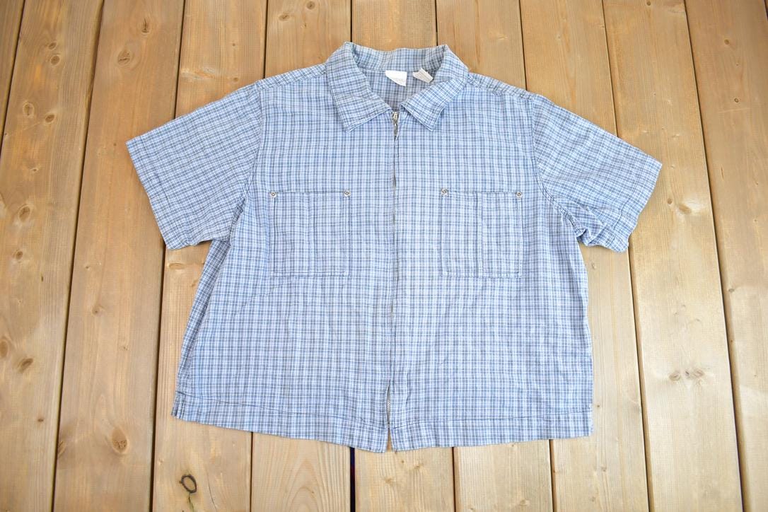 Vintage 1990s Cherokee Plus Size Cropped Fit Plaid Zippered Flannel Shirt