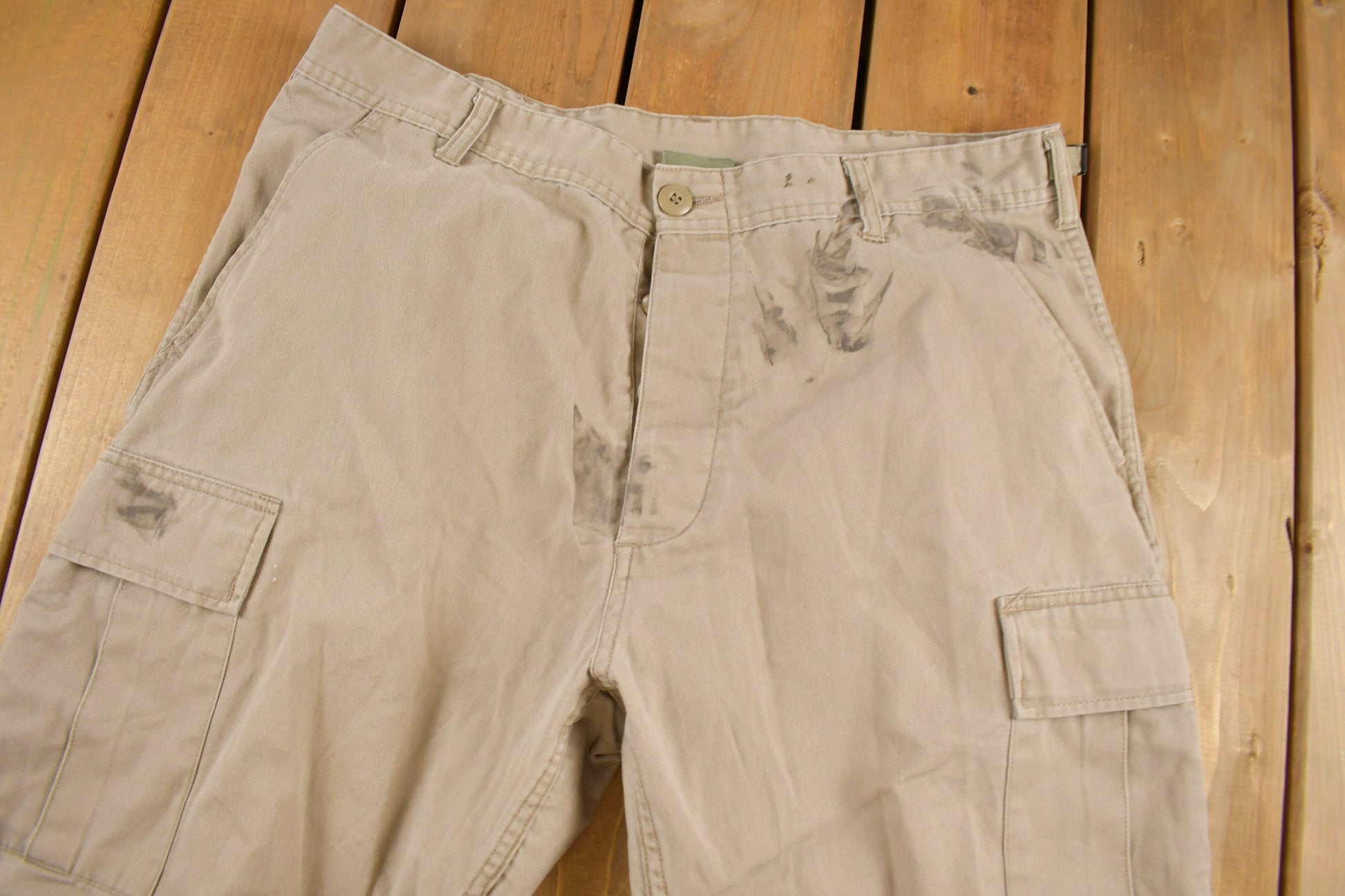 Vintage 1990s Military Style Beige Cargo Pants Size 36 x 30