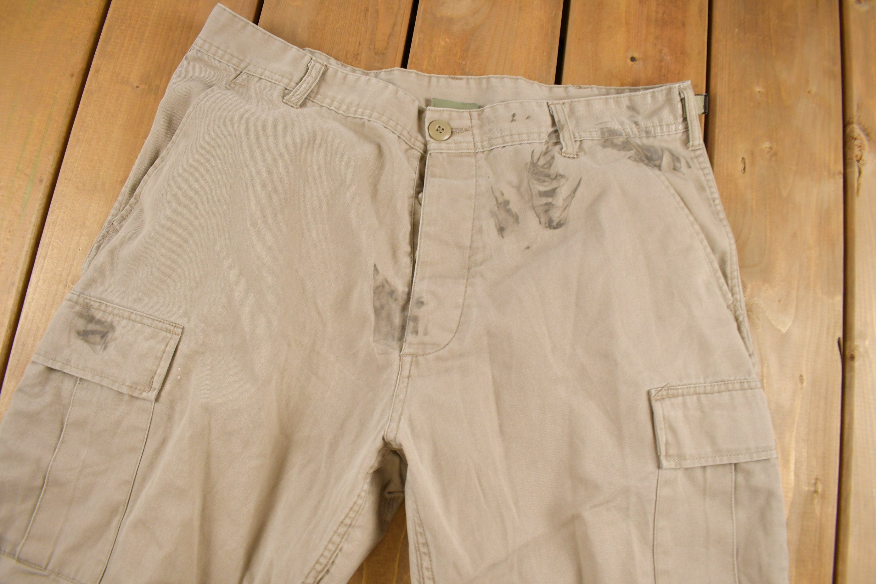 Vintage 1990s Military Style Beige Cargo Pants Size 36 x 30